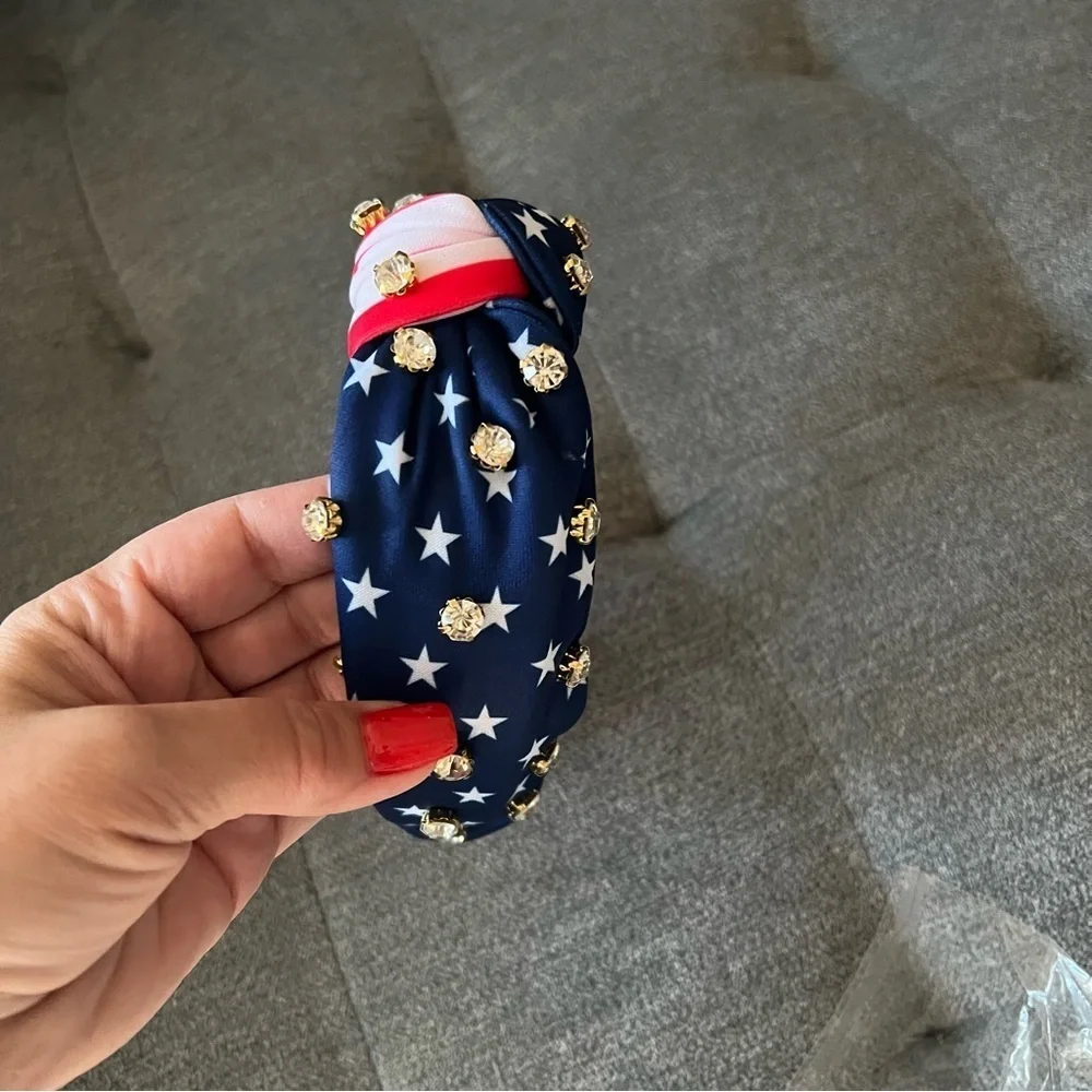 Knot Headband US Flag print rhinestones NWT